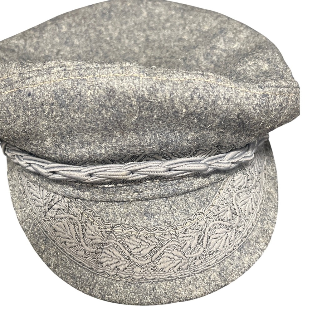 Greek Fisherman Cap Unisex OS Grey Wool Blend Fiddler Hat Nautical Vintage Style